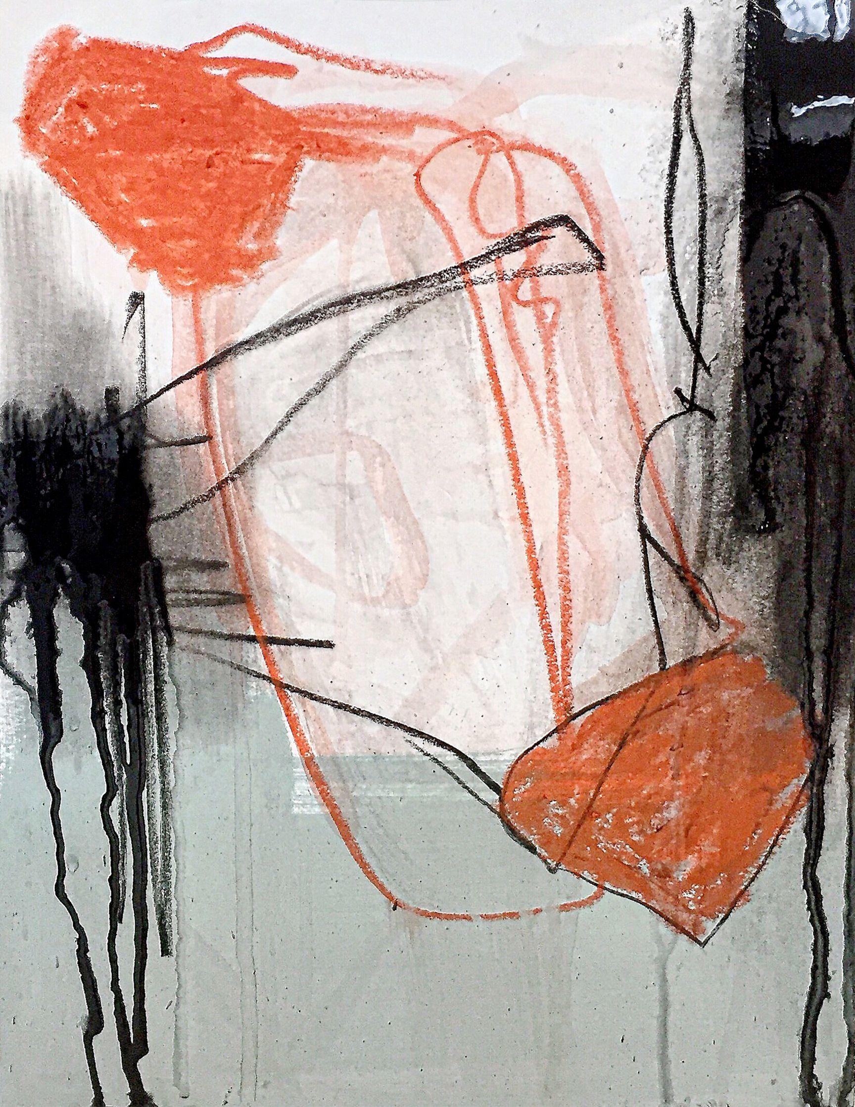 MARCAS EN naranja y negro#3, Técnica mixta sobre papel - Mixed Media Art de Manny Martins Karman