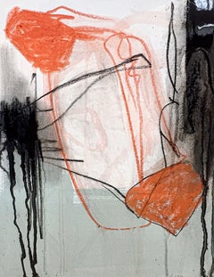MARKS IN orange and black#3, Mixed Media on Paper