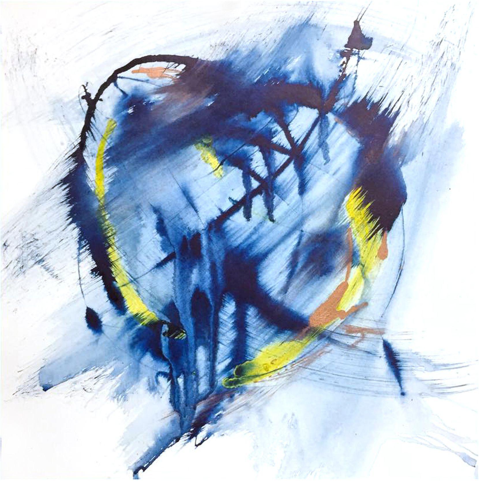 Abstract Painting de Manny Martins Karman - MARCAS EN NAVY#3, Pintura, Acrílico sobre papel