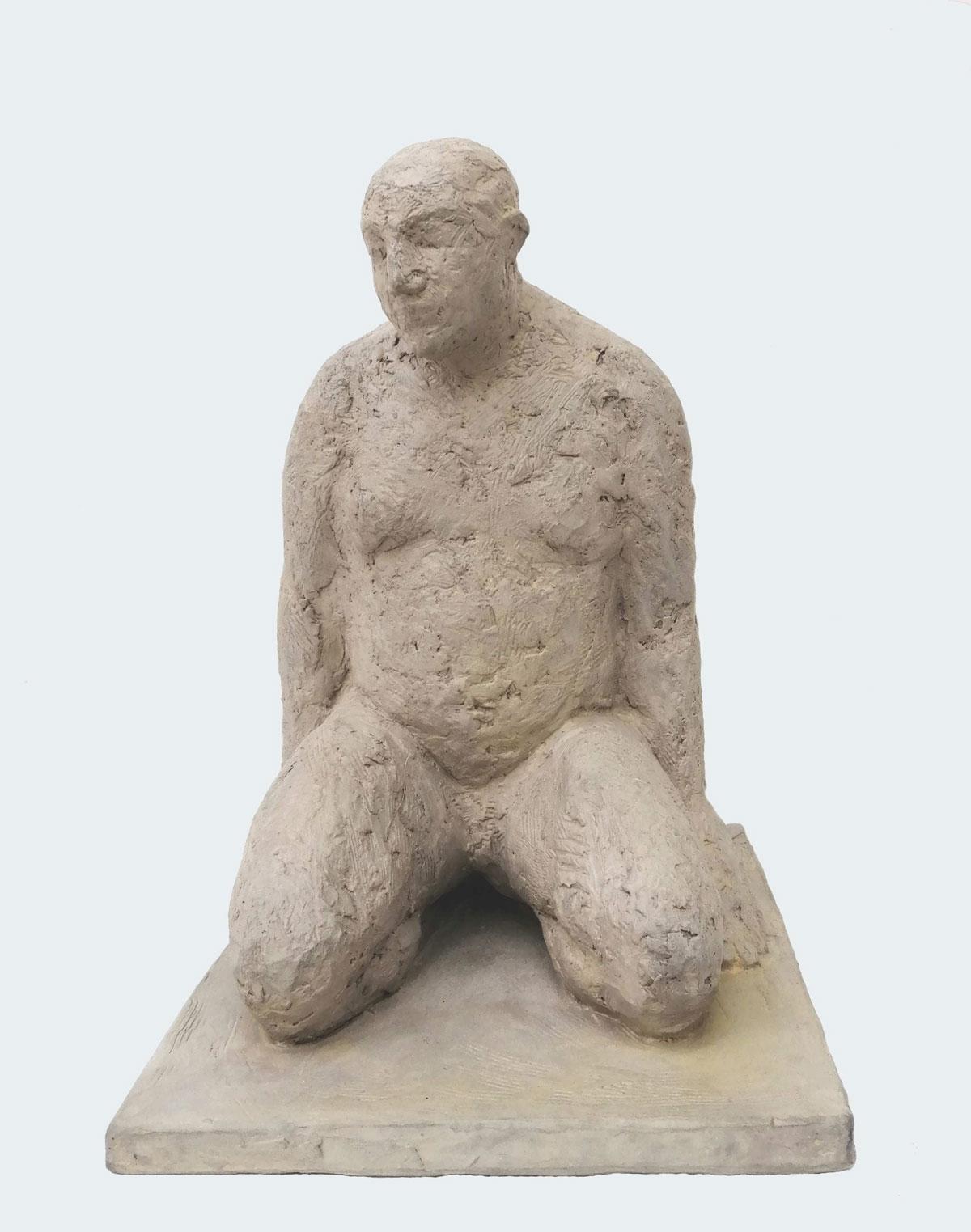 Kneeling Man - contemporary jesmonite earth pigments figurative male sculpture