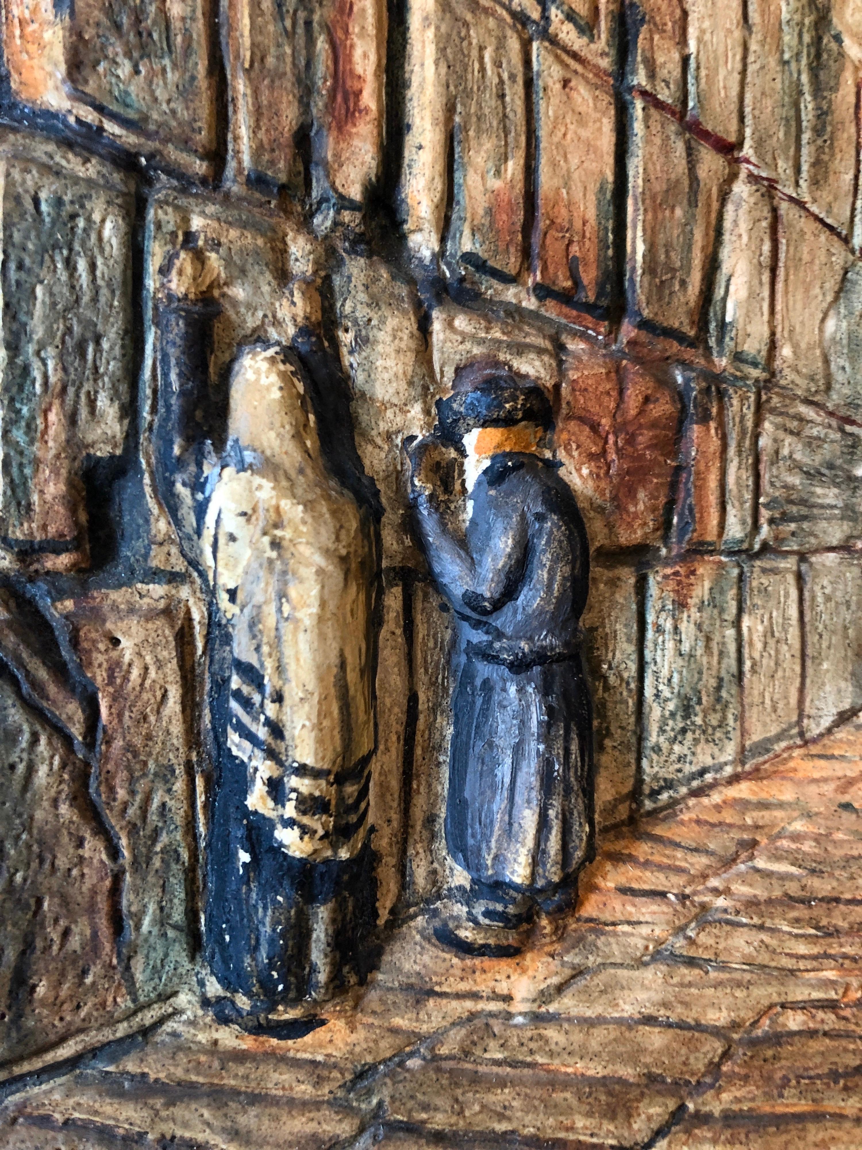 Vintage Jerusalem Western Wall Relief Sculpture Model Diorama Painting Judaica For Sale 4