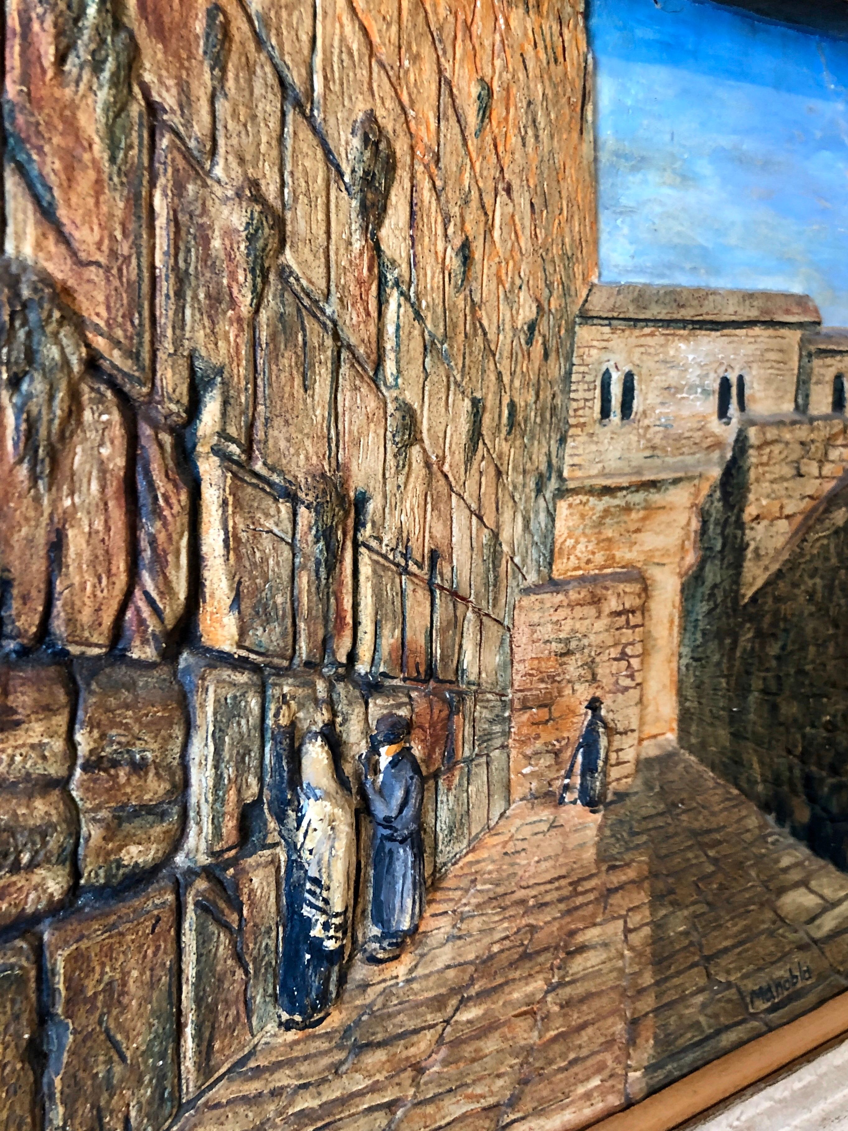 Vintage Jerusalem Western Wall Relief Sculpture Model Diorama Painting Judaica For Sale 7