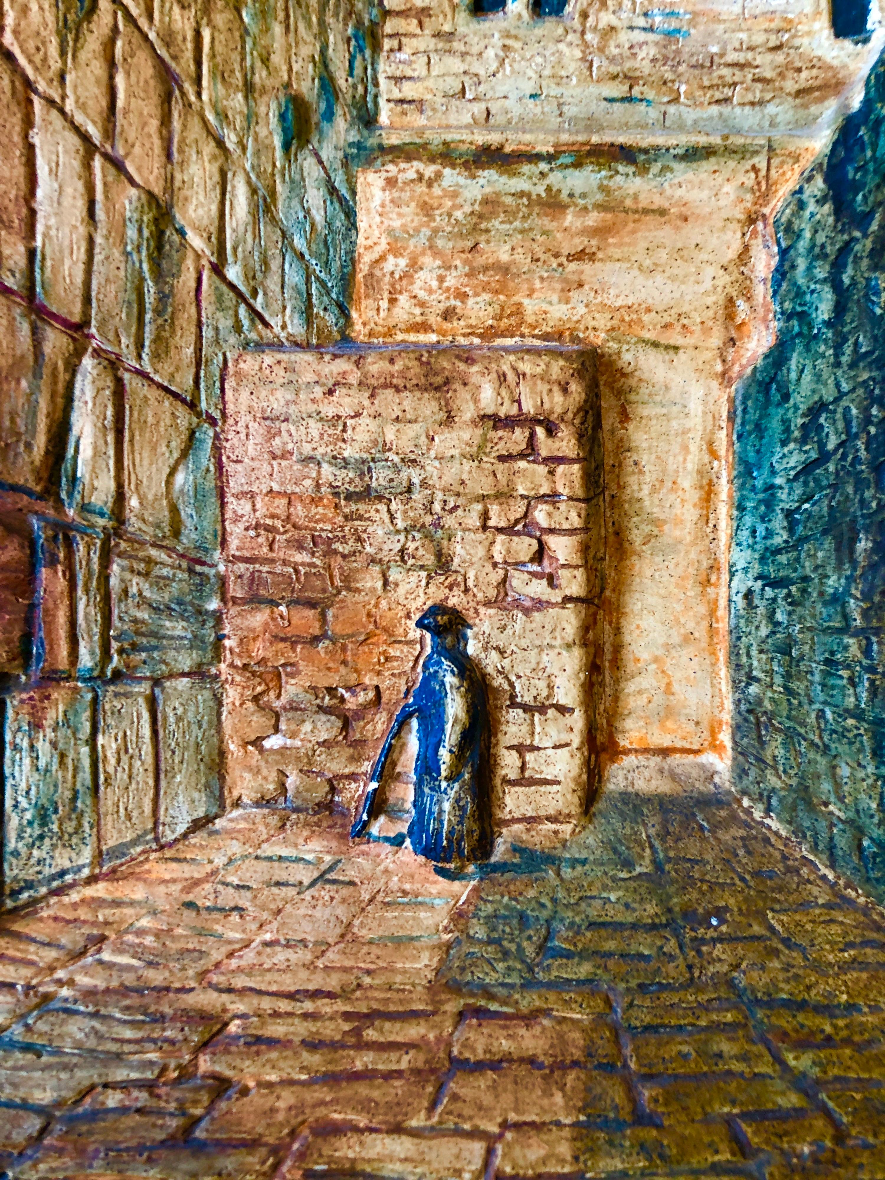Vintage Jerusalem Western Wall Relief Sculpture Model Diorama Painting Judaica For Sale 6