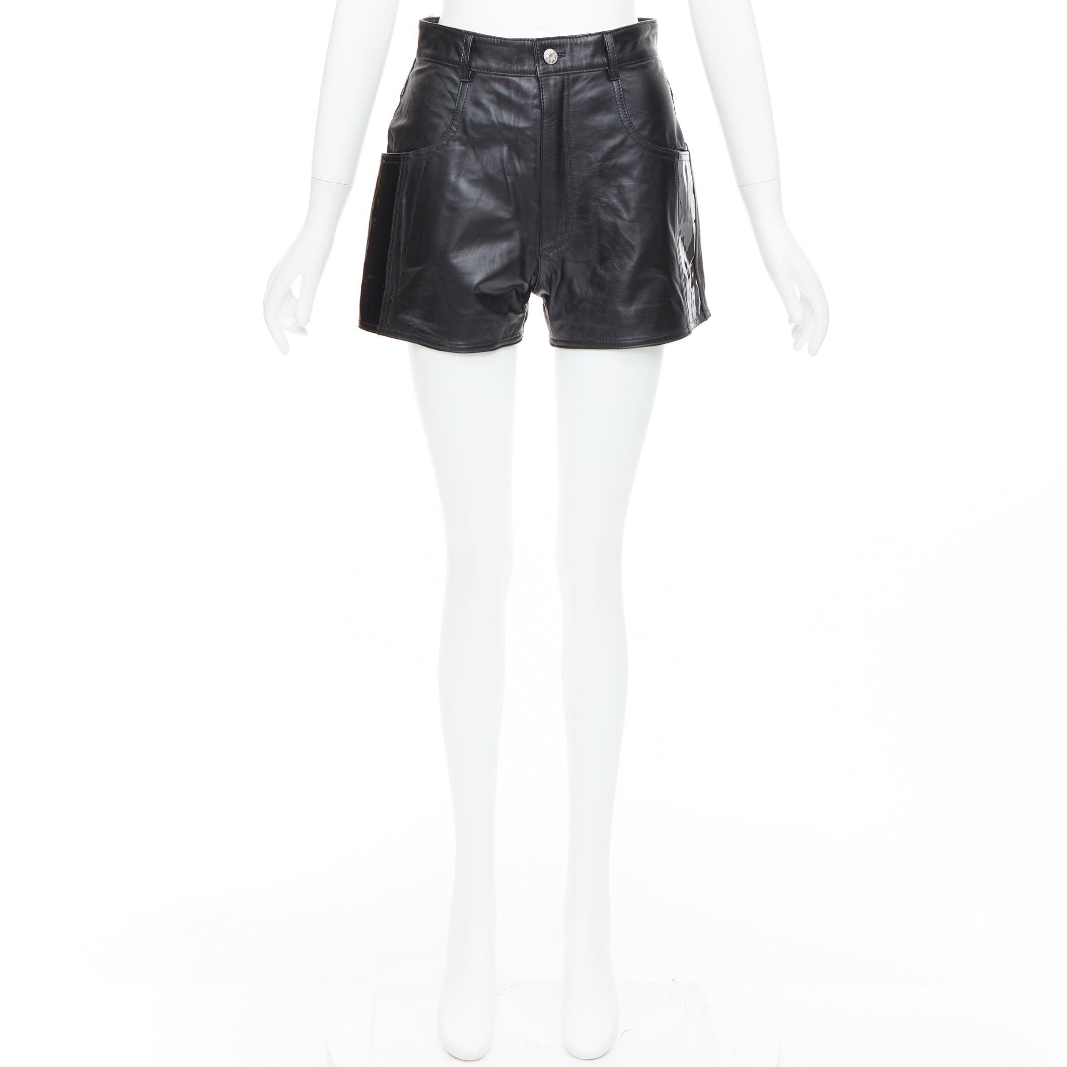 MANOKHI pantaloncini a vita alta in vernice nera FR34 XS in vendita 4
