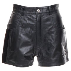 MANOKHI black genuine leather patent patch high waisted shorts FR34 XS