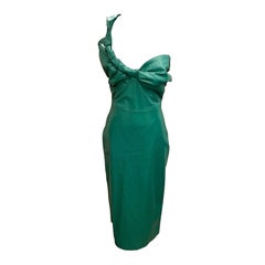 Manokhi Green Leather One-Shoulder Dress New