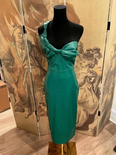 Manokhi Green Leather One-Shoulder Dress New