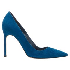 MANOLO BLAHNI cobalt blue suede leather point toe stiletto pump EU37.5