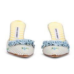 Manolo Blahnik 2000s ‘Marie Antoinette’ Striped Ruffle Mule Heels