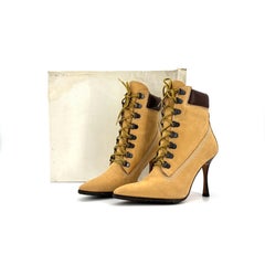 Manolo Blahnik 2002 Oklamod Timberland Schnürstiefeletten mit spitzer Zehenpartie, Größe 35,5