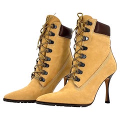 Manolo Blahnik 2002 Oklamod Timberland Schnürstiefeletten mit spitzer Zehenpartie, Größe 35,5
