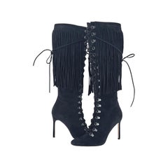 Manolo Blahnik 2015 Fringed Laceup Siouxi 105 Suede Knee High Heeled Boots 37.5