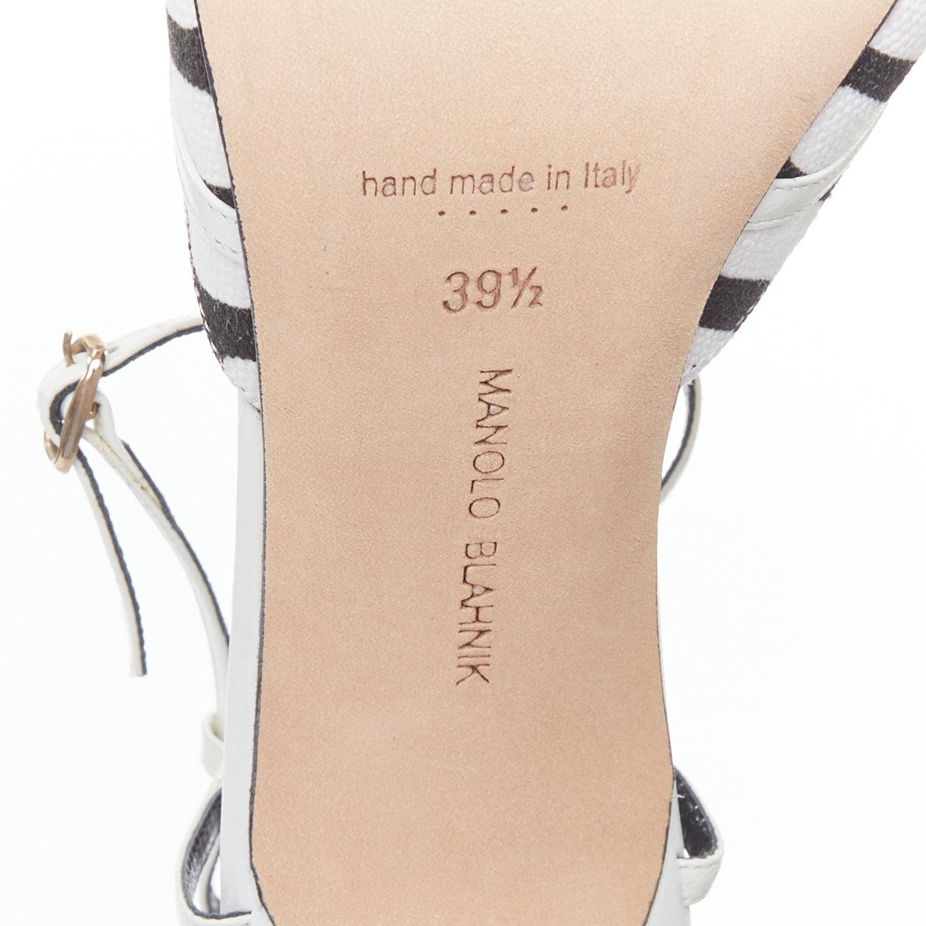 MANOLO BLAHNIK 2016 negro blanco lienzo cuero adorno tacones de tiras EU39.5 en venta 5