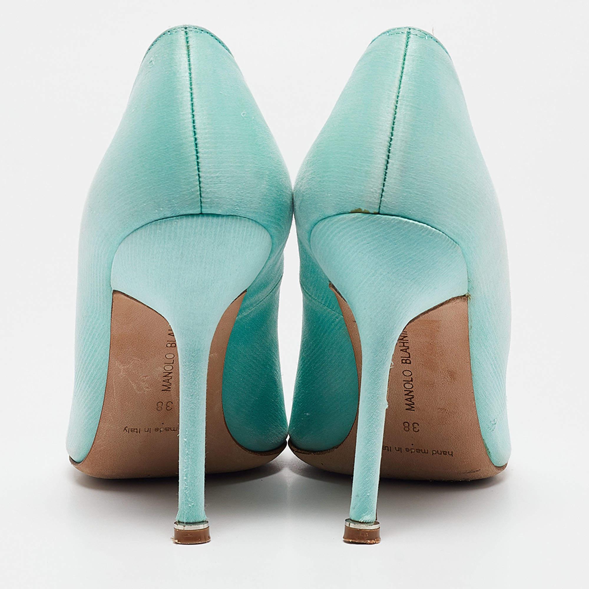 Donna Manolo Blahnik Pumps Hangisi in raso blu acqua misura 38
