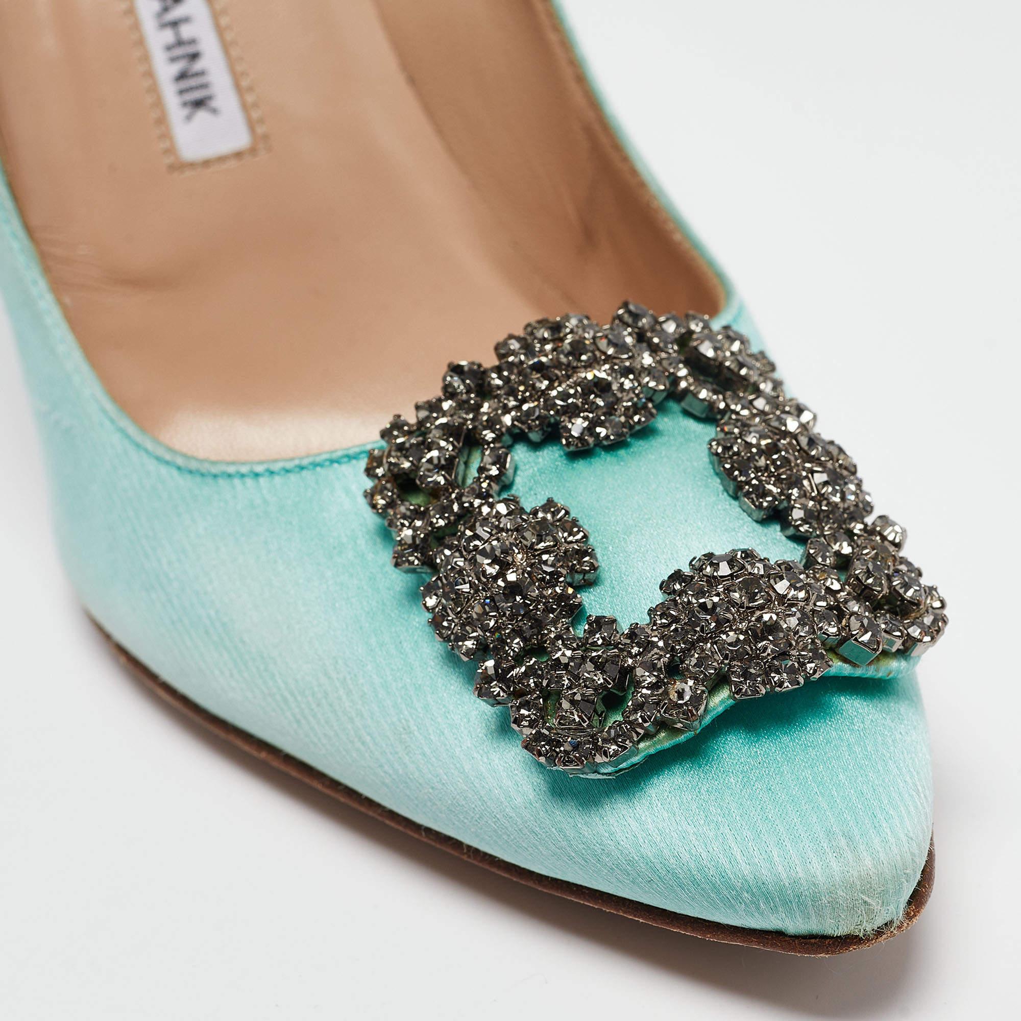Manolo Blahnik Pumps Hangisi in raso blu acqua misura 38 2