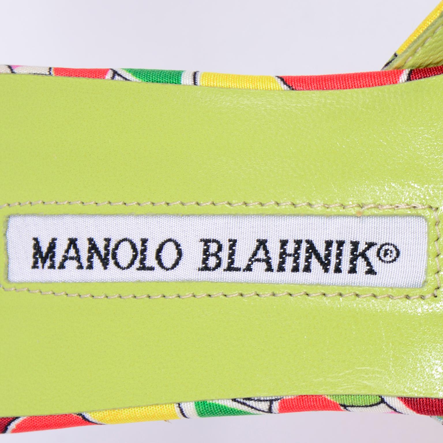 Manolo Blahnik Atomica Colorful Heeled Mules w/ Turquoise Buckle Size 36 1/2 For Sale 2