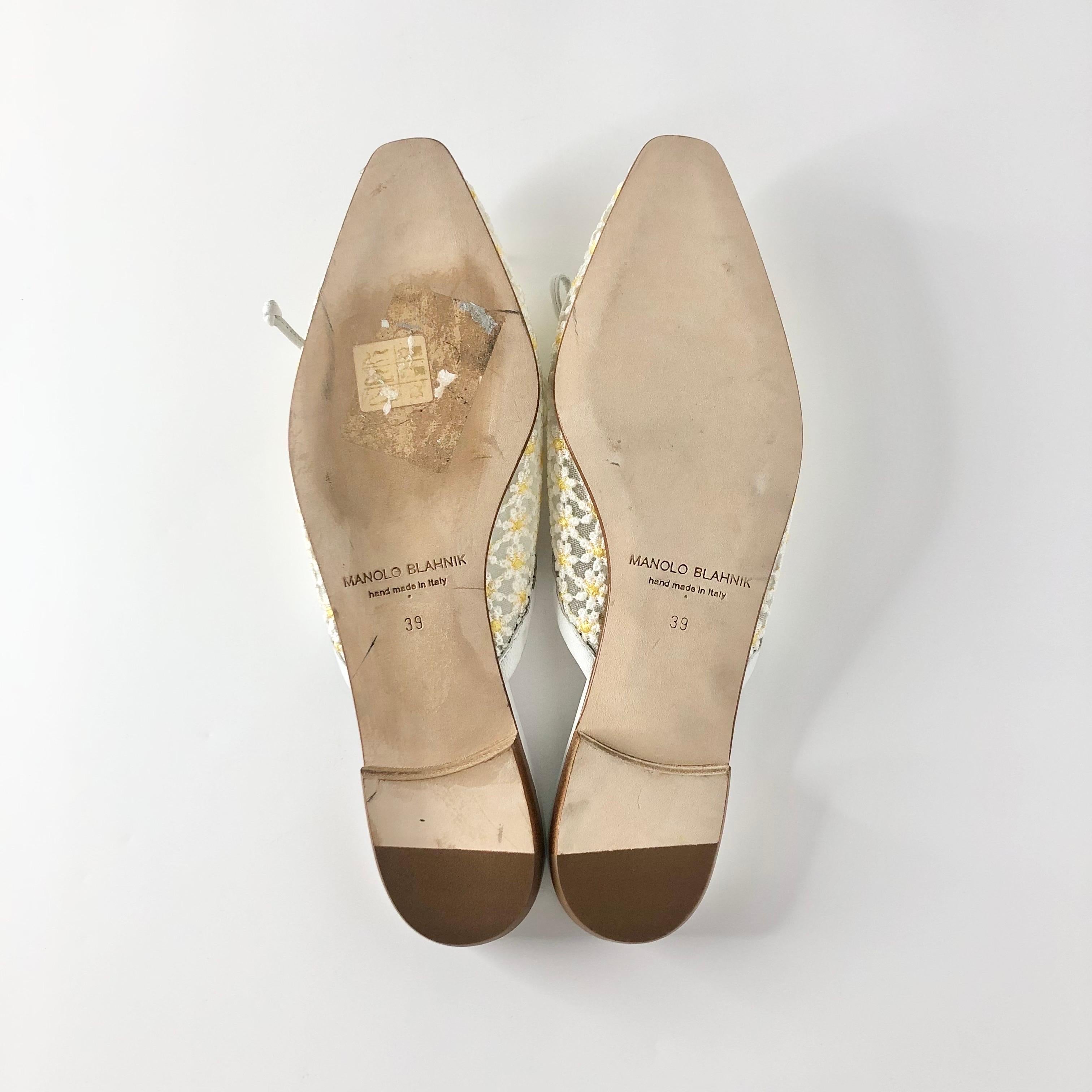 Manolo Blahnik Ballerimu Lace Daisy Floral Mule Slip On Flats 39 en venta 1