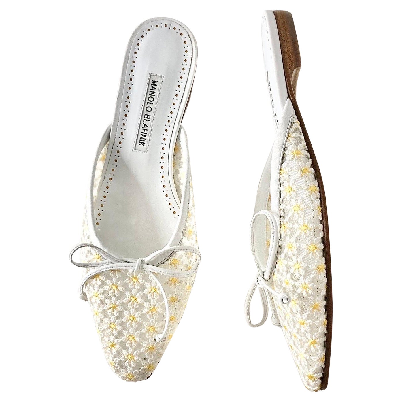 Manolo Blahnik Ballerimu Lace Daisy Floral Mule Slip On Flats 39
