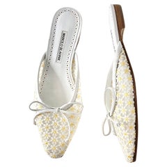 Manolo Blahnik Ballerimu Lace Daisy Floral Mule Slip On Flats 39