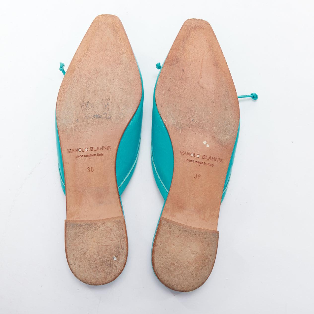 ManOLO BlahNIK Ballerimu mules de ballet en cuir vert turquoise EU38 en vente 6