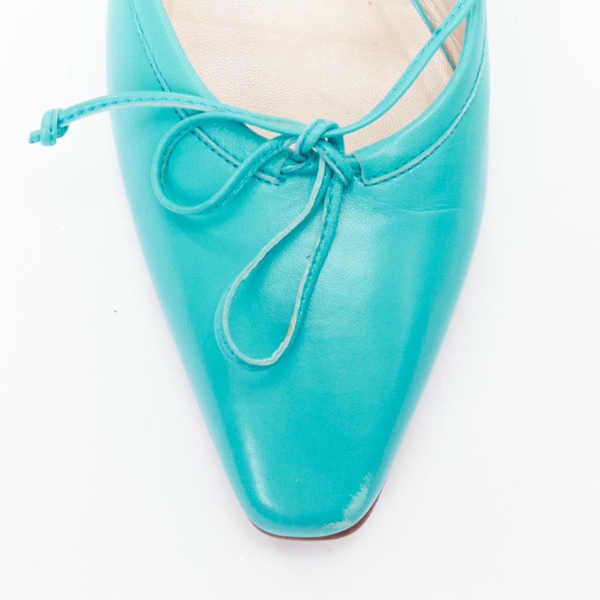 ManOLO BlahNIK Ballerimu mules de ballet en cuir vert turquoise EU38 en vente 1