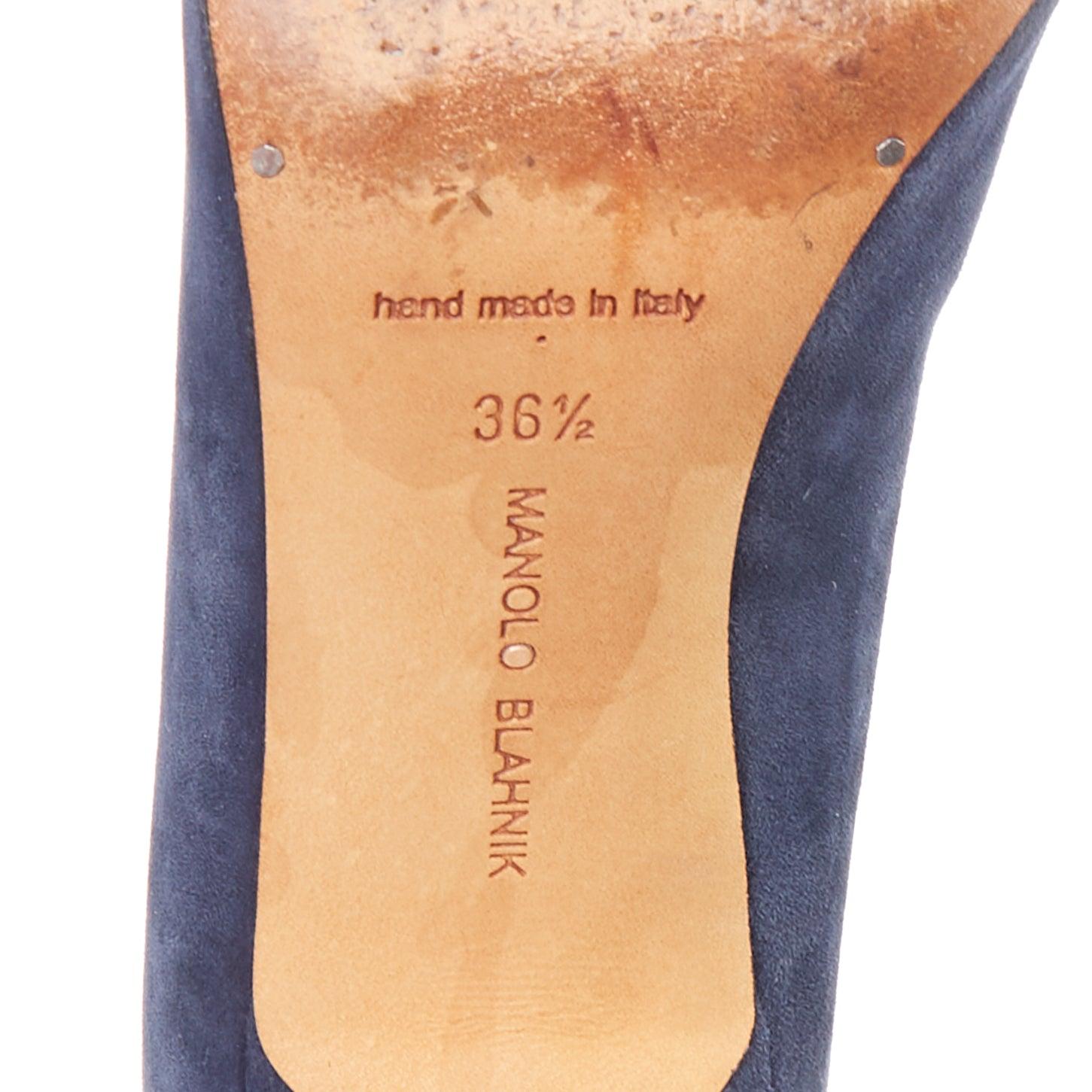 MANOLO BLAHNIK BB 70 navy suede leather point toe pumps EU36.5 For Sale 5