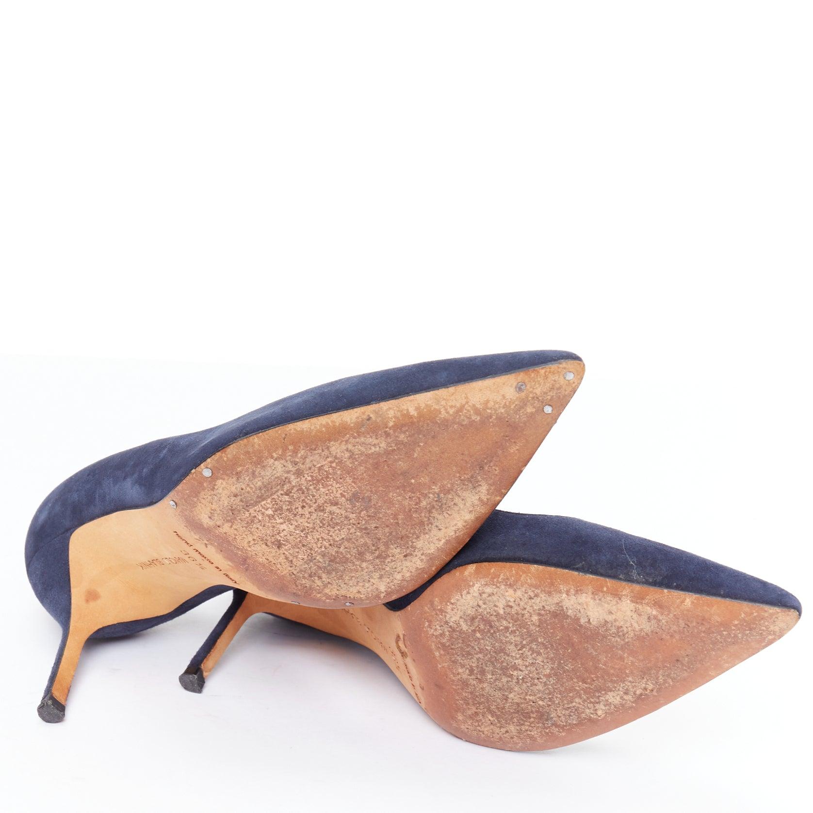 MANOLO BLAHNIK BB 70 navy suede leather point toe pumps EU36.5 For Sale 6