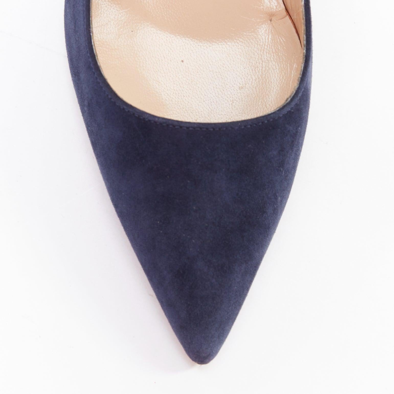 MANOLO BLAHNIK BB 70 navy suede leather point toe pumps EU36.5 For Sale 1