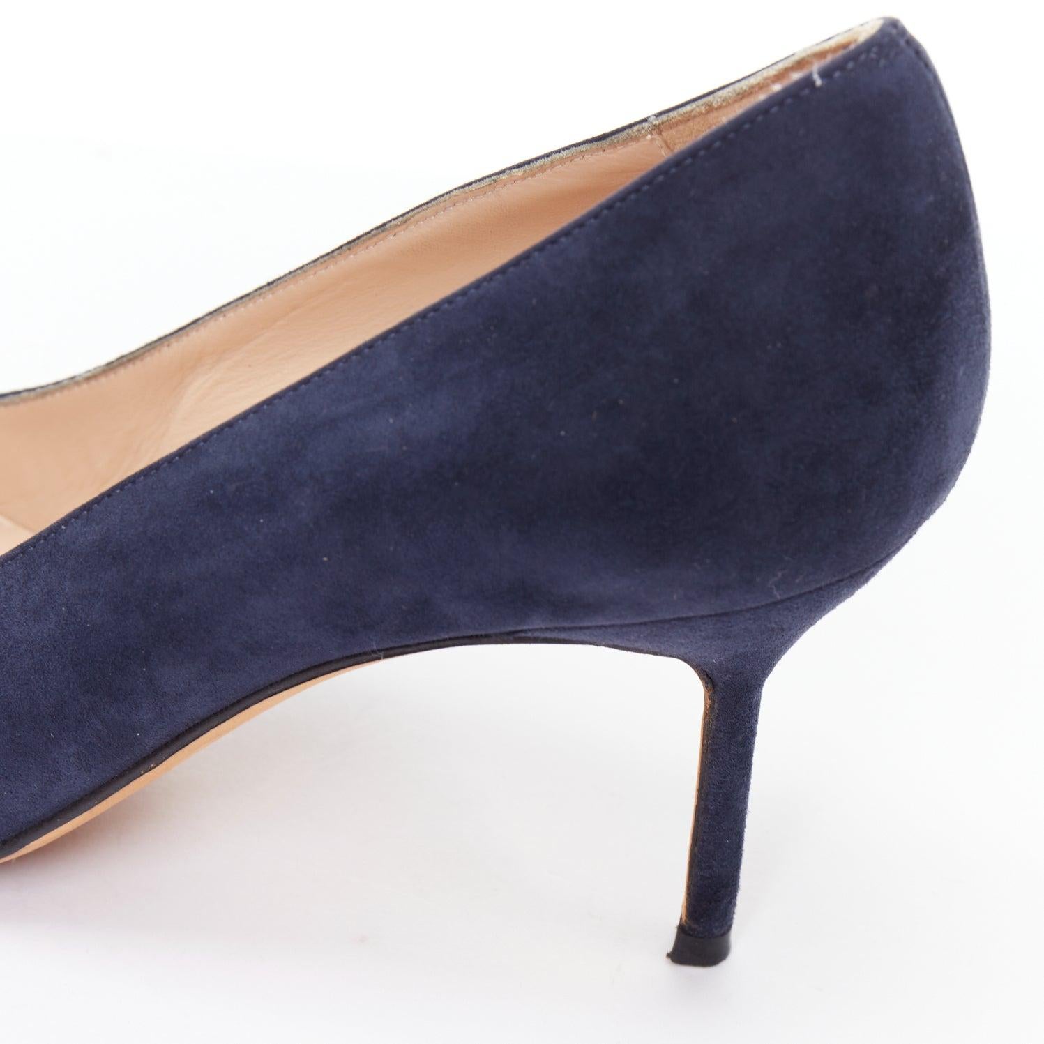 MANOLO BLAHNIK BB 70 navy suede leather point toe pumps EU36.5 For Sale 3