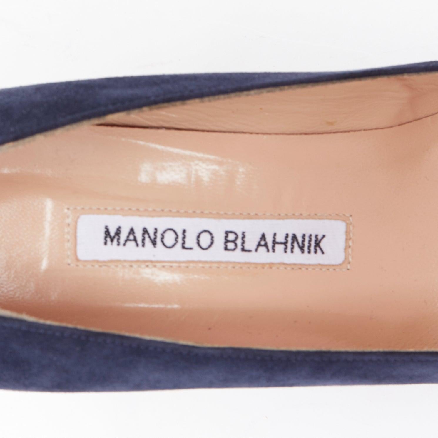 MANOLO BLAHNIK BB 70 navy suede leather point toe pumps EU36.5 For Sale 4