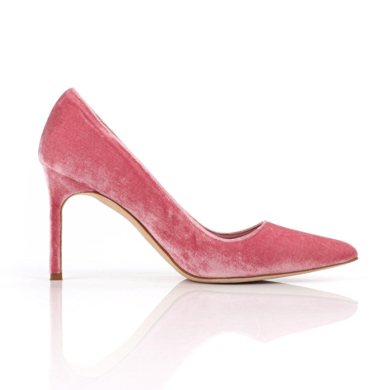 MANOLO BLAHNIK “BB” 90mm Pink Velvet Pointed Toe Covered Heel Stiletto ...