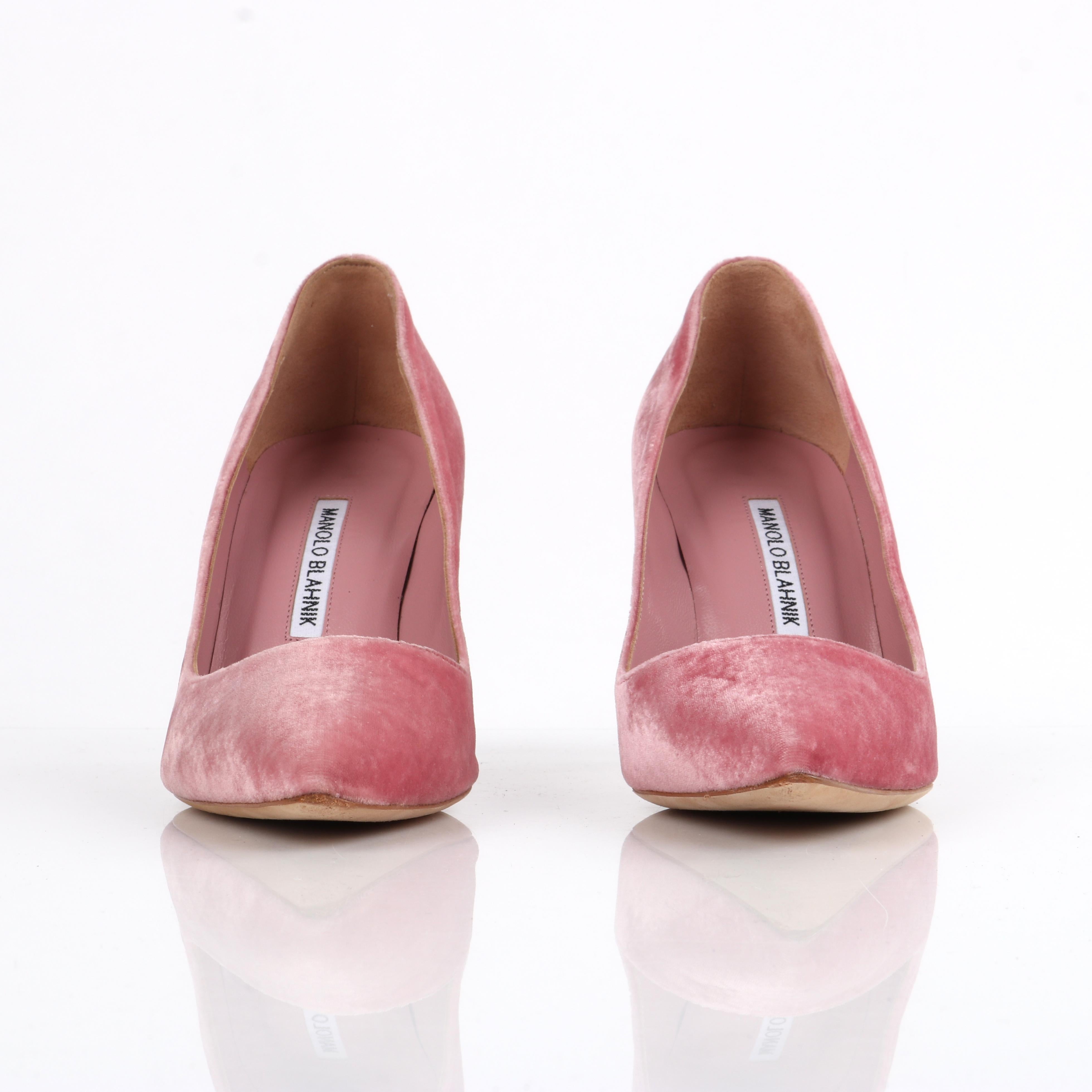 Women's MANOLO BLAHNIK “BB” 90mm Pink Velvet Pointed Toe Covered Heel Stiletto Pumps