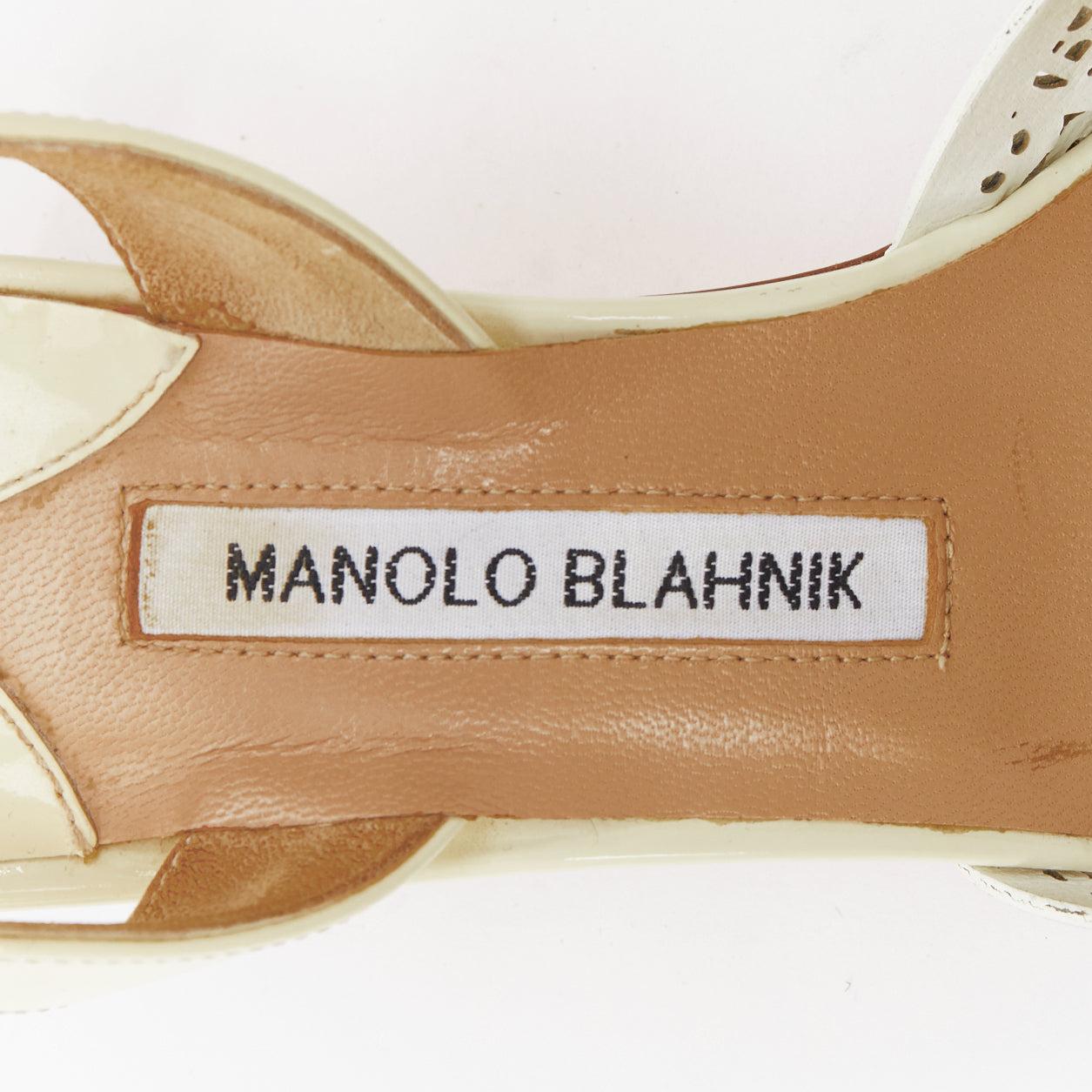 Manolo Blahnik BB70 escarpin en cuir verni crème à découpe laser EU39 en vente 4