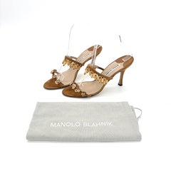 Manolo Blahnik Beaded Button Embellished Suede Slip On Mules Sandals 39