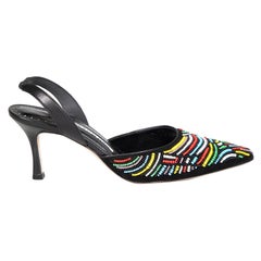 Manolo Blahnik Beaded Suede Slingback Heels Size IT 37