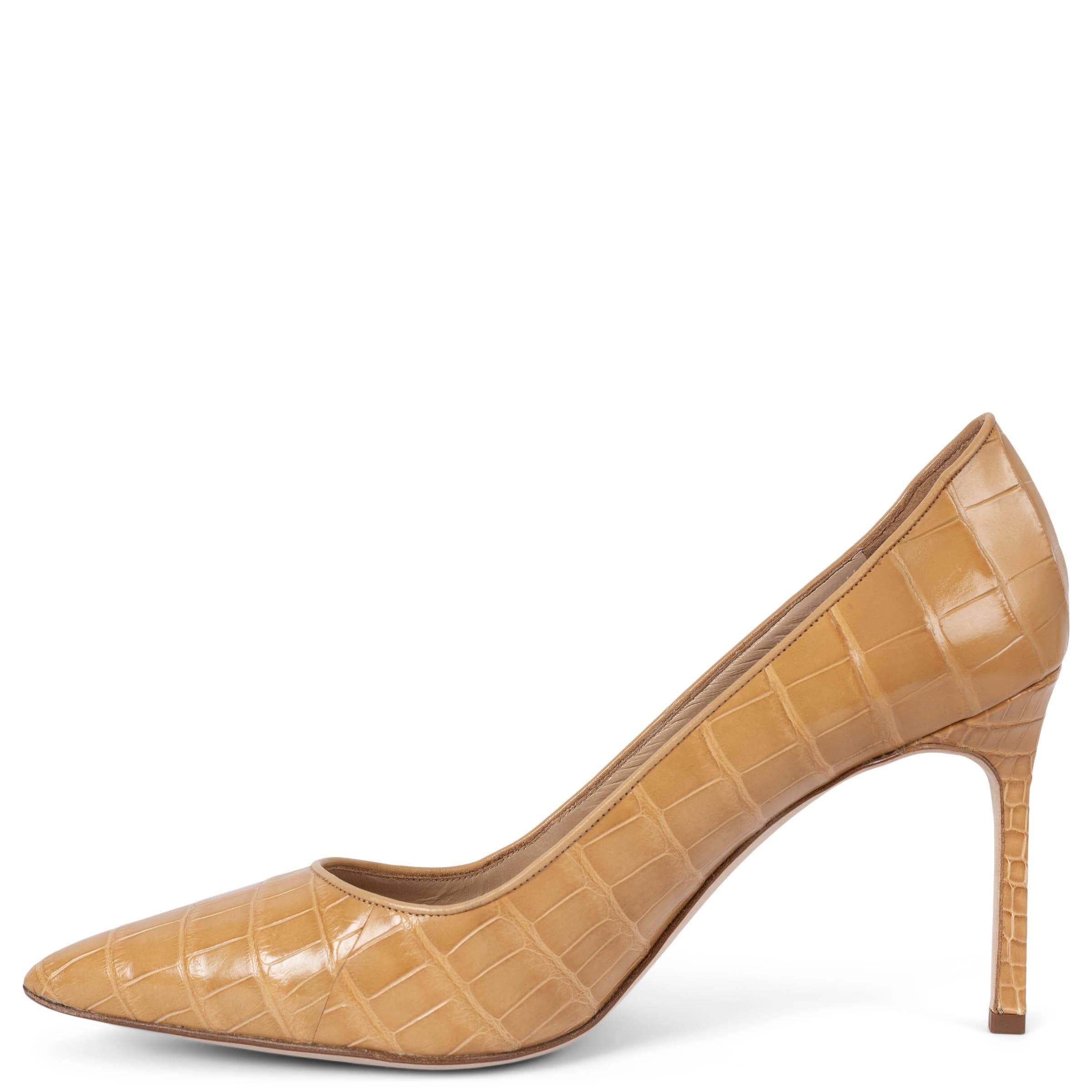 Beige MANOLO BLAHNIK beige crocodile BLIXA Pumps Shoes 41 For Sale