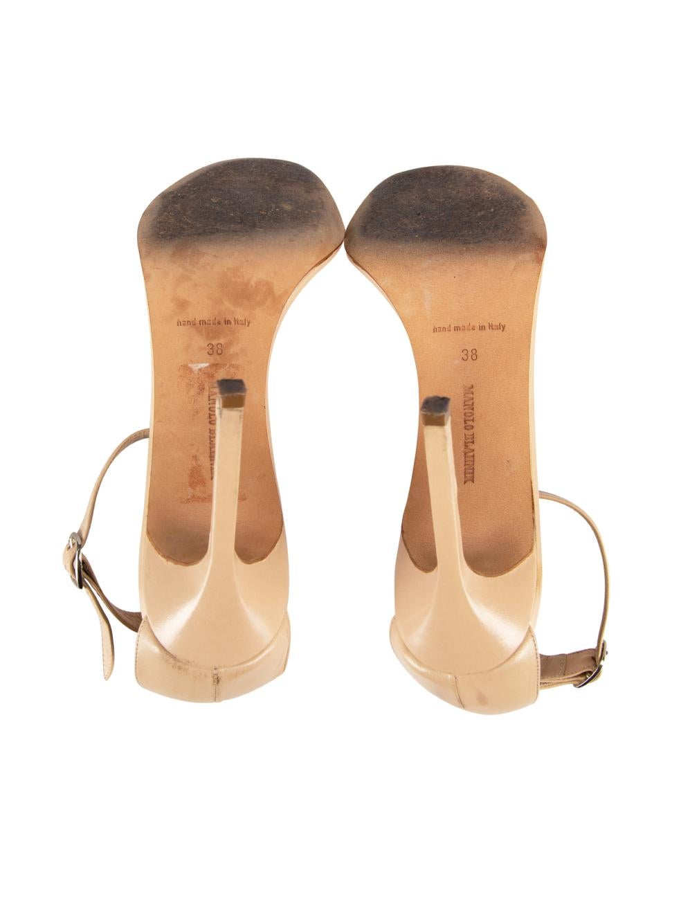Manolo Blahnik Beige Leather Heeled Sandals Size IT 38 In Good Condition For Sale In London, GB