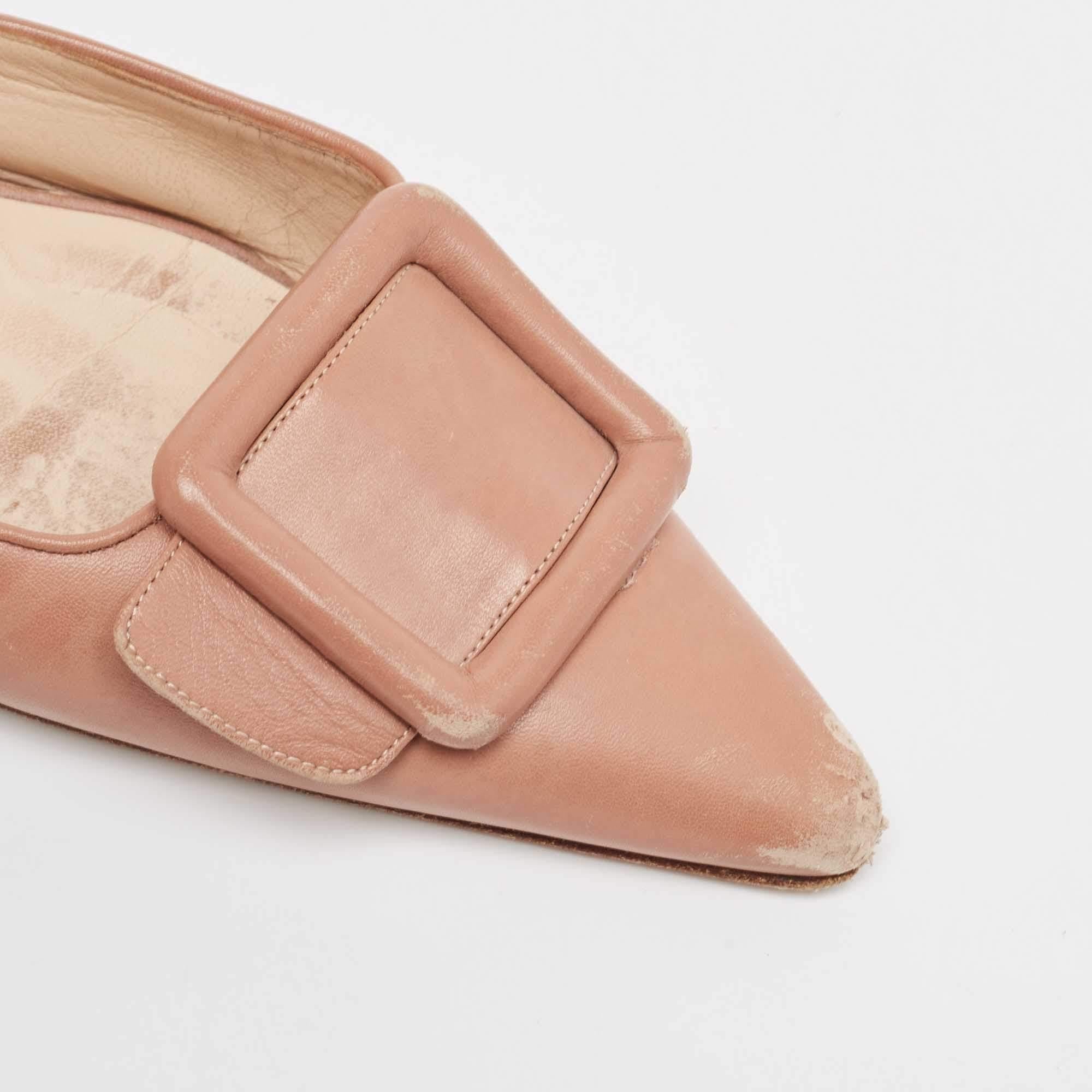 Manolo Blahnik Beige Leather Maysale Pointed Toe Mules Size 41 3