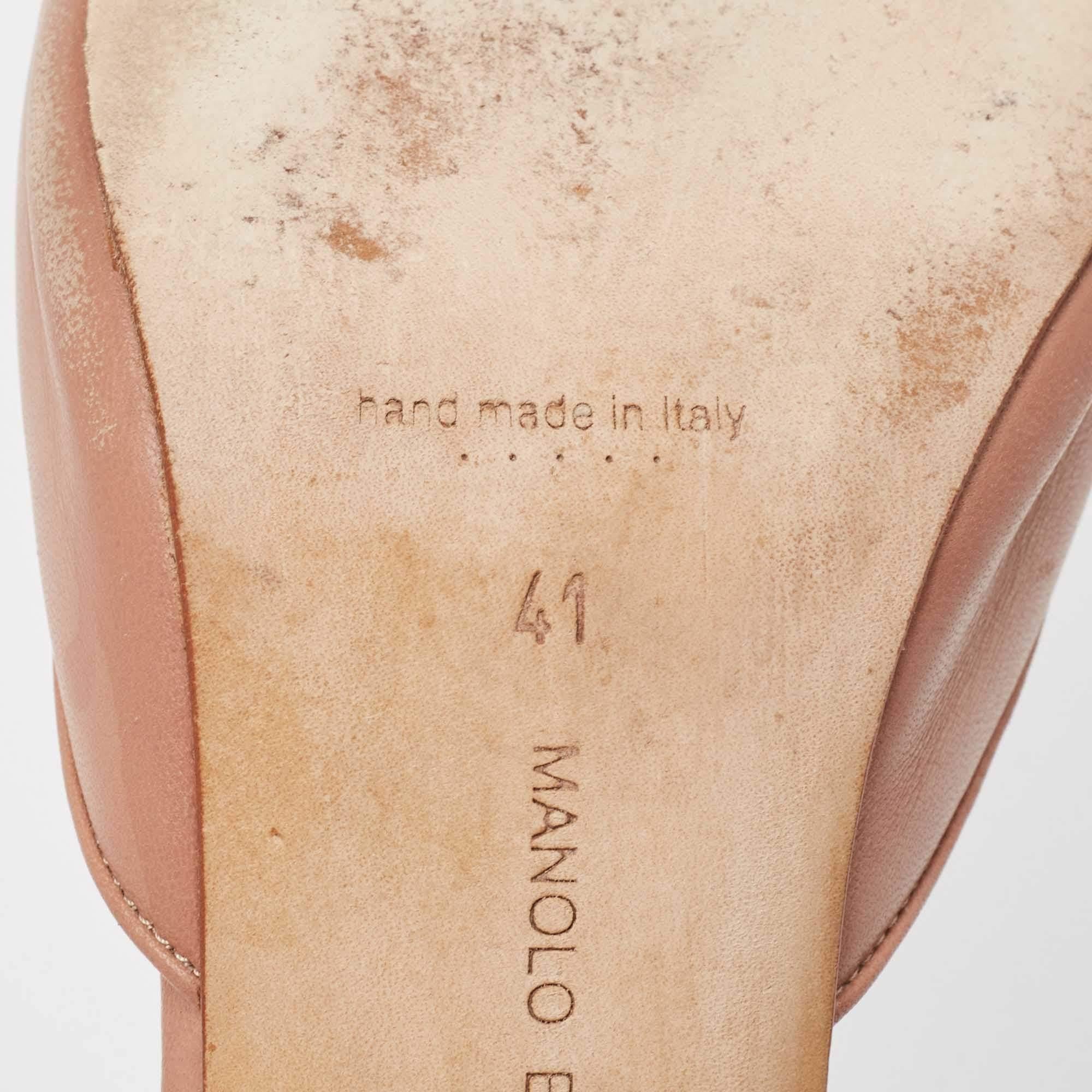 Manolo Blahnik Beige Leather Maysale Pointed Toe Mules Size 41 4