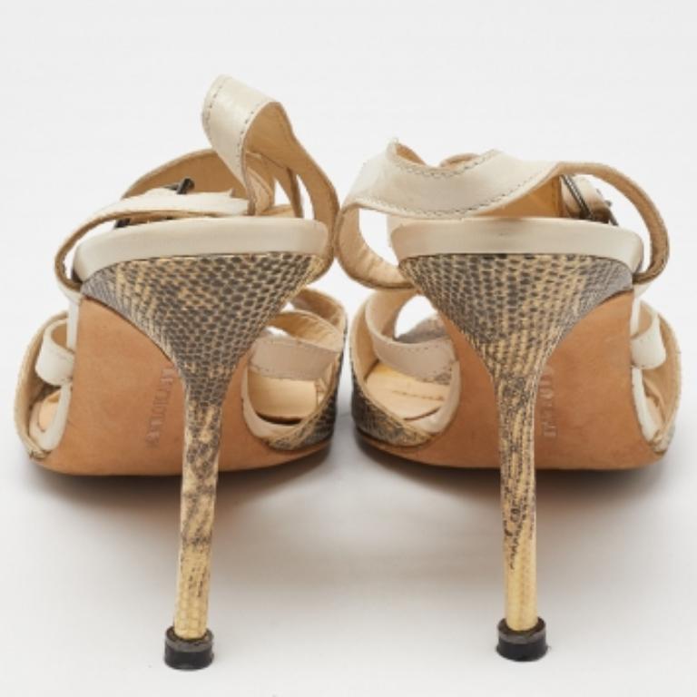 Manolo Blahnik - Sandales à lanières en cuir de lézard beige Taille 40 en vente 4