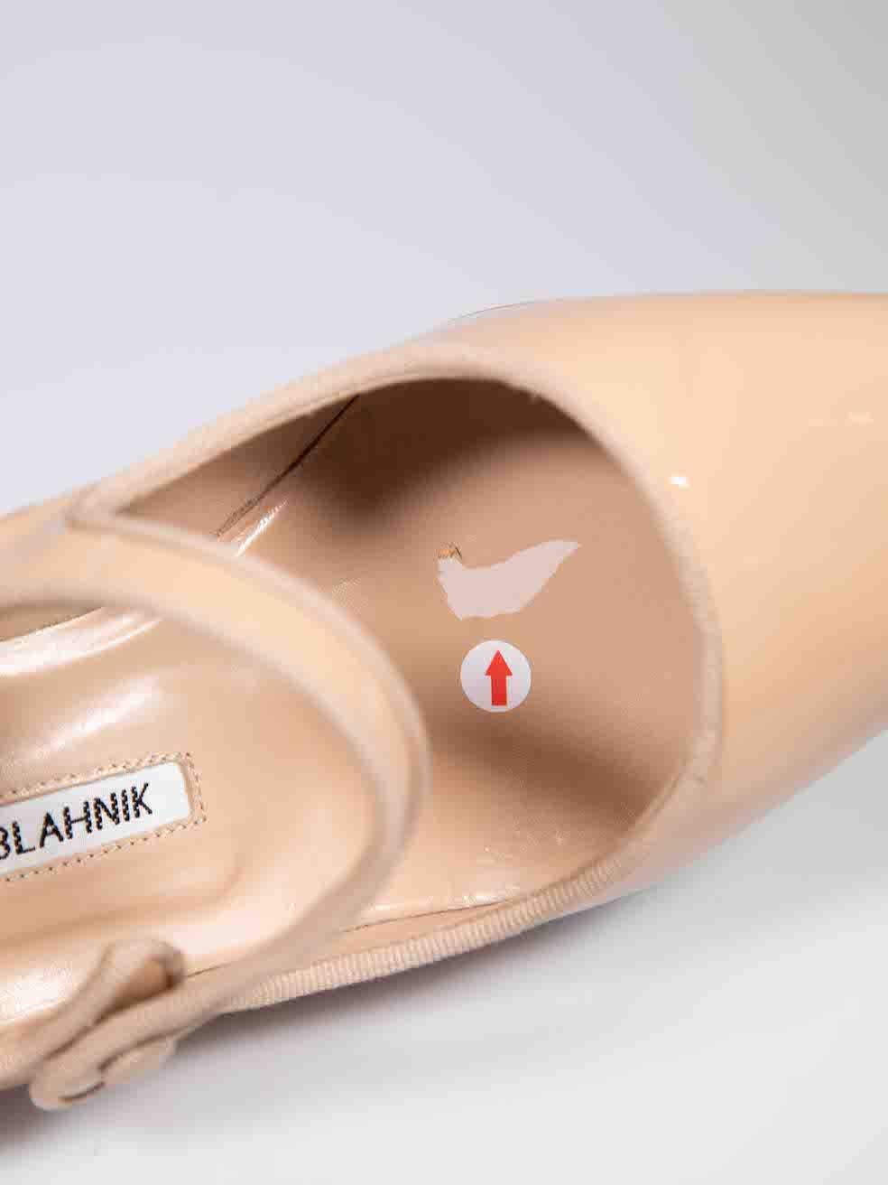 Manolo Blahnik Beige Patent Campari 105 Heels Size IT 39 For Sale 1