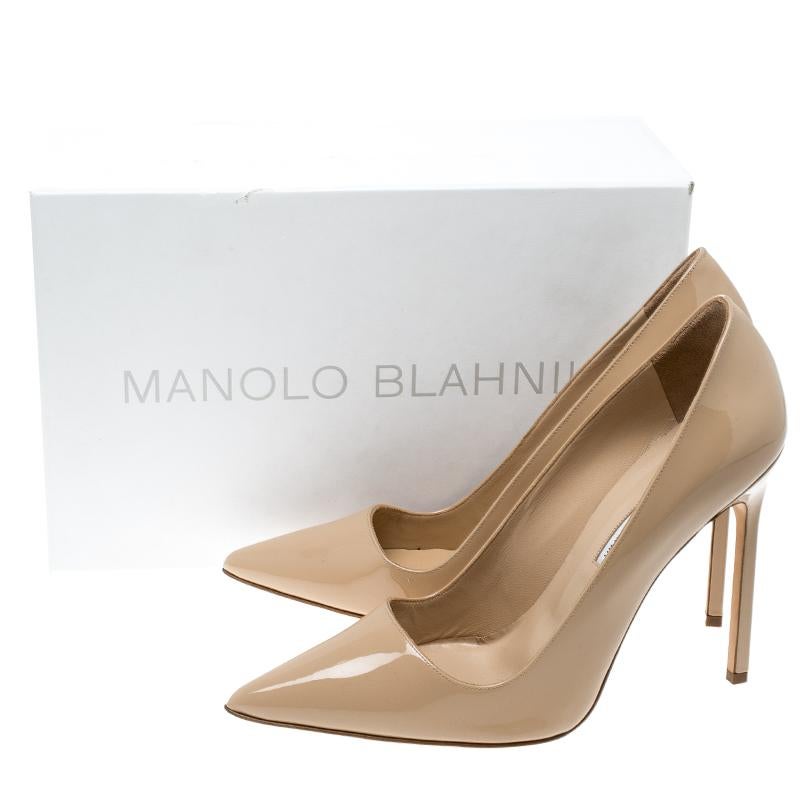 Manolo Blahnik Beige Patent Leather BB Pointed Toe Pumps Size 40 4