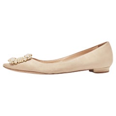 Manolo Blahnik Beige Satin Hangisi Ballet Flats Size 36