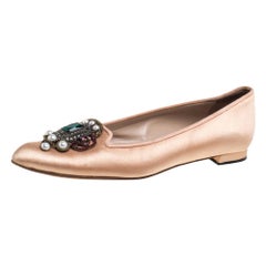 Manolo Blahnik Beige Satin Hangisi Crystal Embellished Ballet Flats Size 35