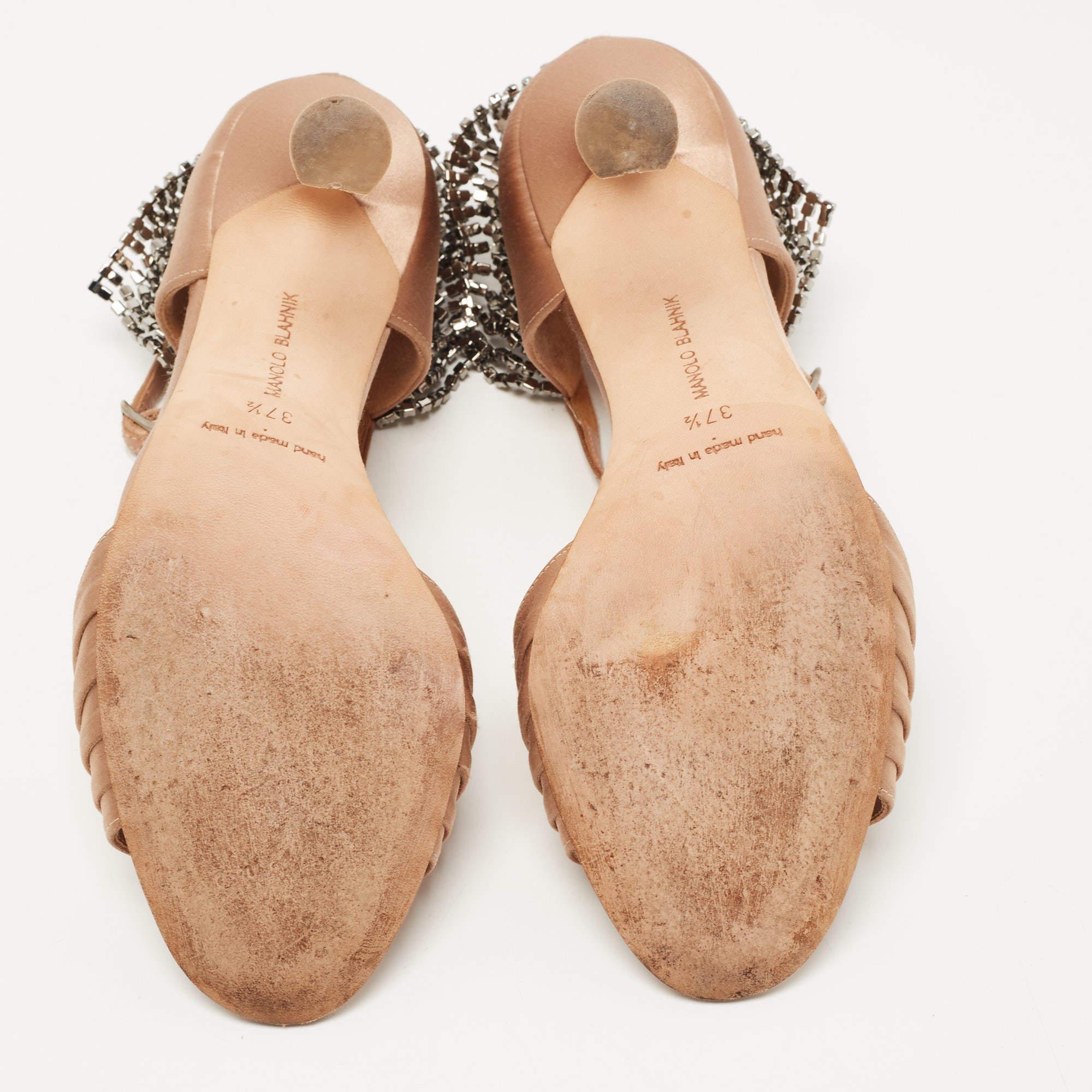 Manolo Blahnik Beige Satin Sidina Sandals Size 37.5 1
