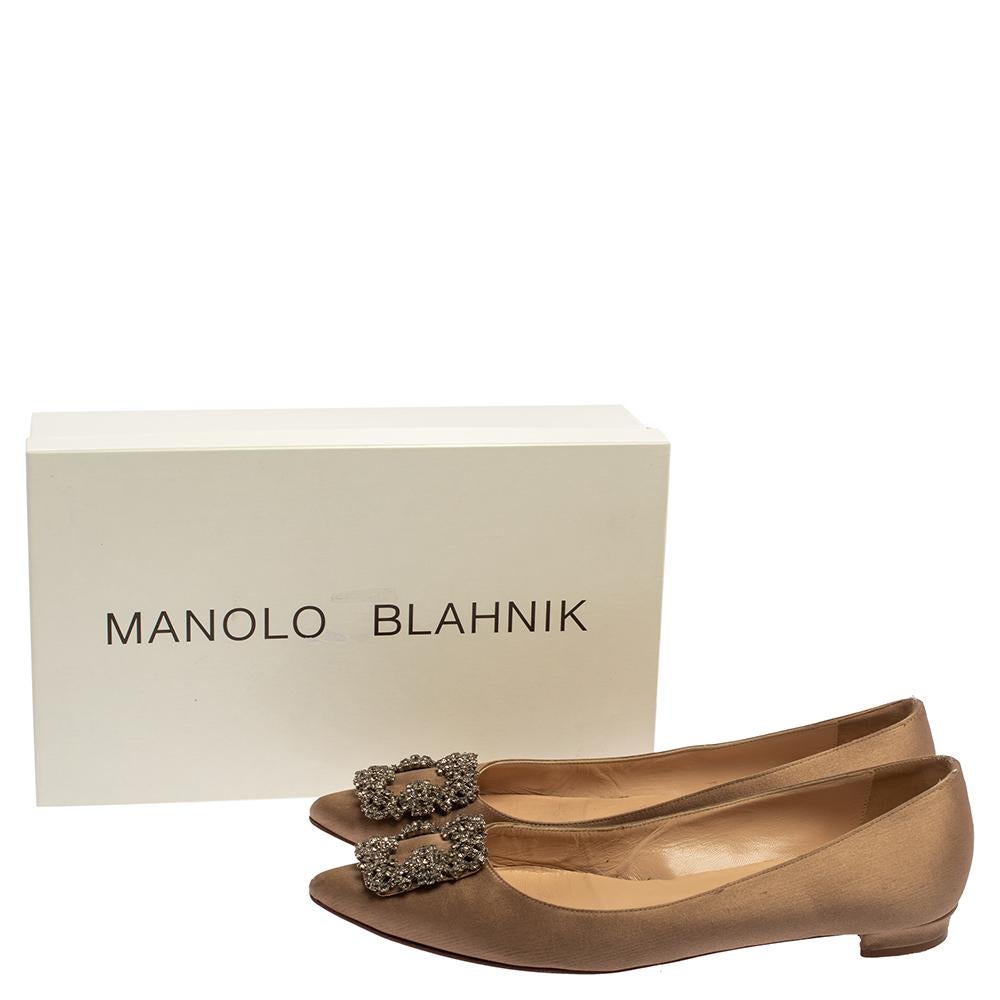 Manolo Blahnik Beige Satin Slip On Hangisi Flats Size 38.5 1