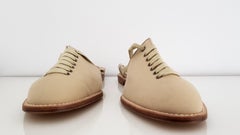 Manolo Blahnik Beige Silk Slippers with Laces. NEW. Size 40 (EU)