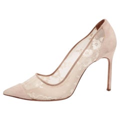 Manolo Blahnik Beige Suede and Lace Pointed-Toe Pumps Size 40