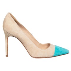 Manolo Blahnik Beige Suede Contrast Cap-Toe Pumps Size IT 36