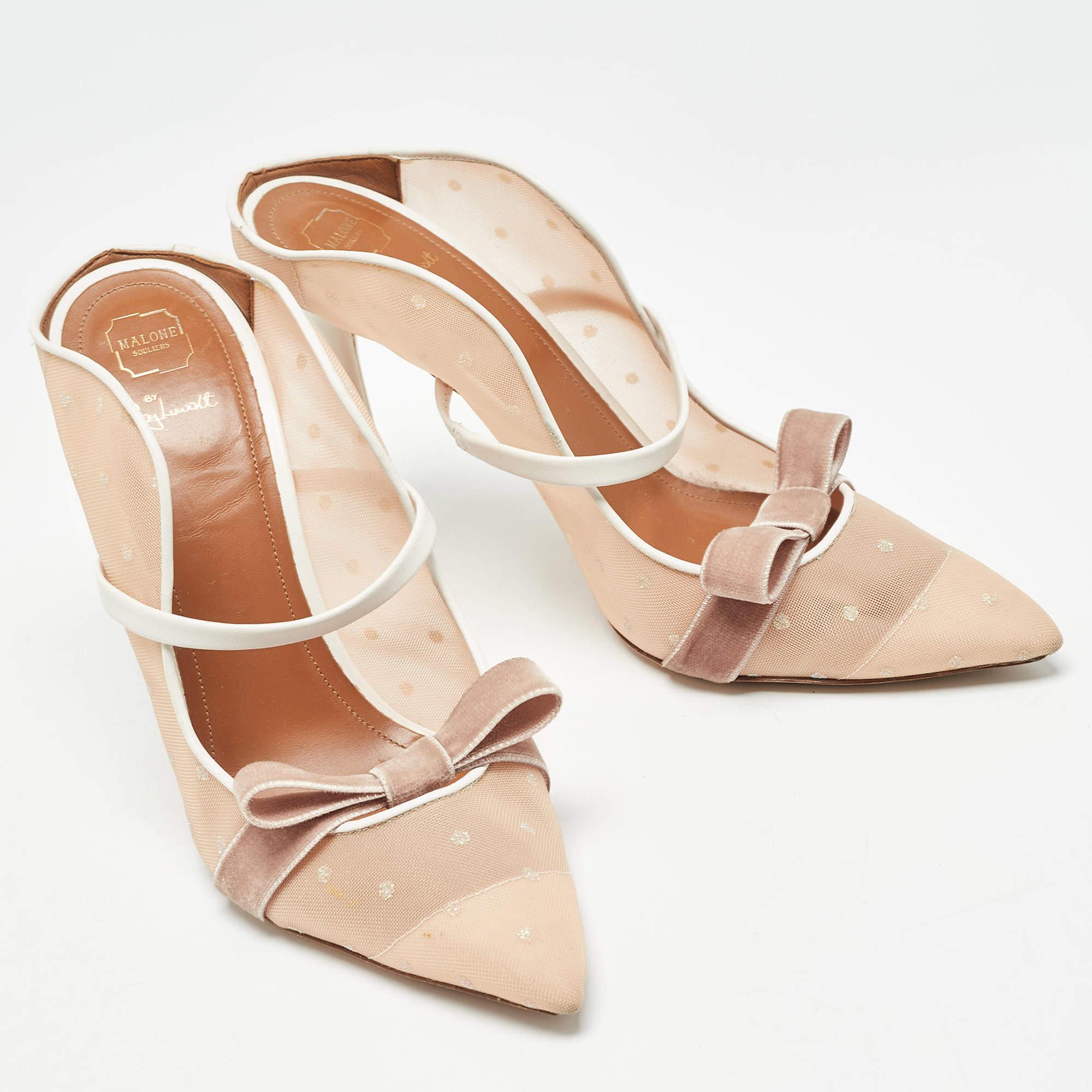 Women's Manolo Blahnik Beige/White Mesh and Leather Marguerite Mules Size 41